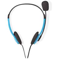 NEDIS headset CHST100BK/ drátová sluchátka + mikrofon/ 2x 3,5 mm jack/ kabel 2 m/ modrý