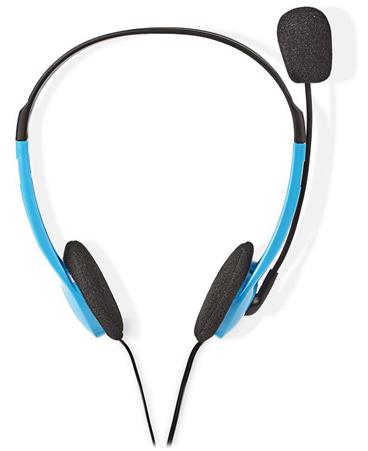 NEDIS headset CHST100BK/ drátová sluchátka + mikrofon/ 2x 3,5 mm jack/ kabel 2 m/ modrý