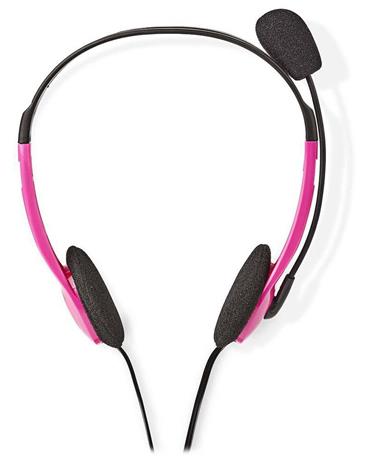 NEDIS headset CHST100BK/ drátová sluchátka + mikrofon/ 2x 3,5 mm jack/ kabel 2 m/ růžový