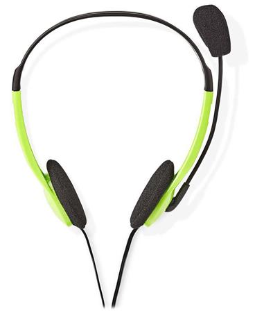 NEDIS headset CHST100BK/ drátová sluchátka + mikrofon/ 2x 3,5 mm jack/ kabel 2 m/ zelený