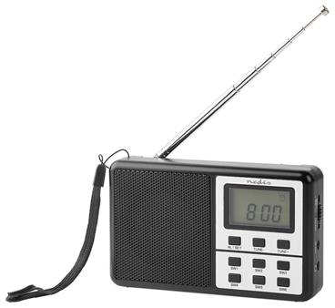 NEDIS přenosné rádio/ AM/ FM/ SW/ napájení z baterie/ digitální/ 1.5 W/ budík/ časovač vypnutí/ černo-stříbrné