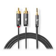 NEDIS PROFIGOLD stereo audio kabel/ 3,5 mm jack zástrčka - 2x RCA zástrčka/ bavlna/ šedý/ BOX/ 1m