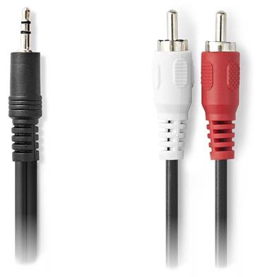 NEDIS redukční stereo audio kabel s jackem/ zástrčka 3,5 mm - 2x zástrčka RCA/ černý/ bulk/ 2m