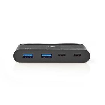 Nedis TCARF230BK - Počítačový Rozbočovač | USB Type-C | 2x USB-C / 2x USB 3.0 (5 G) | Power Delivery: 100 W | Černá barva