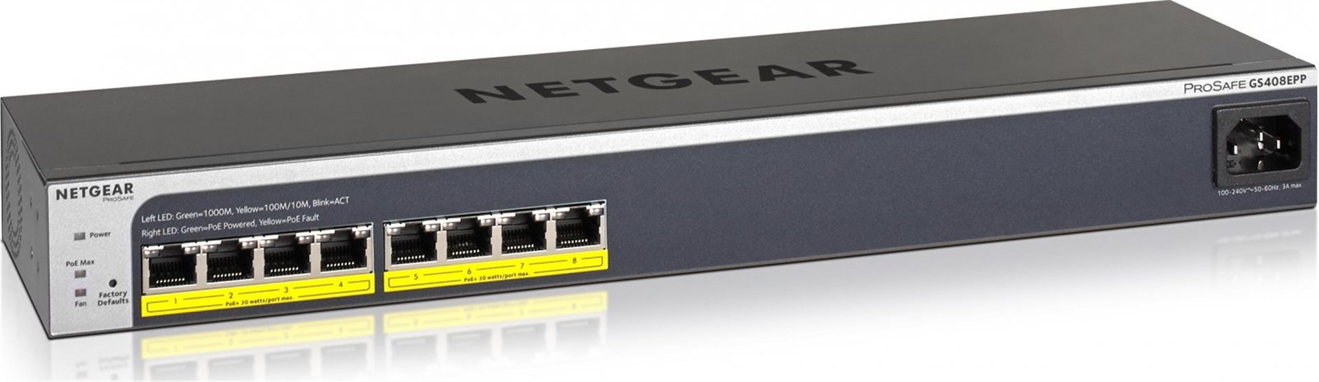 NETGEAR 8-port Gigabit Web Managed Easy-Mount Switch w/8-port PoE/PoE+, GS408EPP