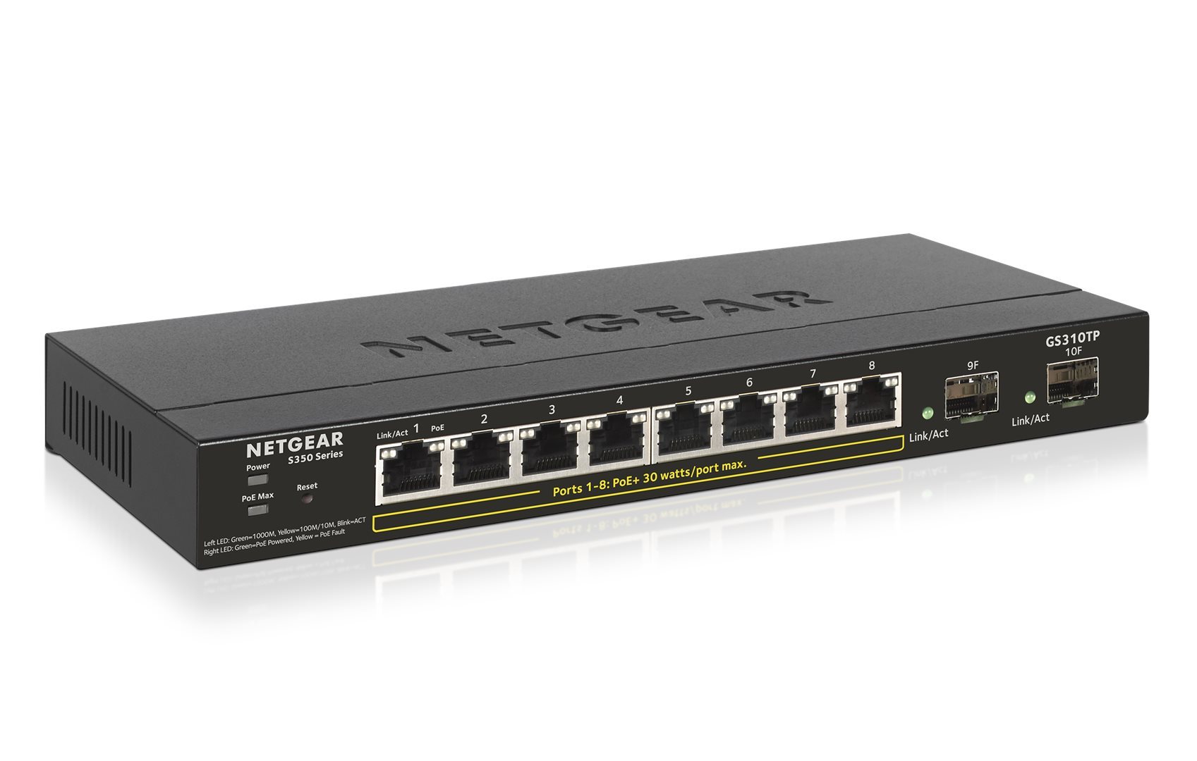 NETGEAR S350 Series 8-port Gigabit PoE+ Ethernet Smart Managed Pro Switch with 2 SFP Ports, GS310TP
