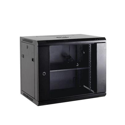 Netrack wall/hanging cabinet 19'',18U/600 mm,glass door,black,remov. side pan.