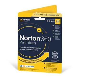 Norton 360 Premium 2019 | 10 Zařízení | PC, Mac a mobilní zařízení | 12 měsíců | 75GB