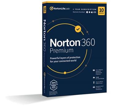 NORTON 360 PREMIUM 75GB +VPN 1 uživatel pro 10 zařízení na 3 roky