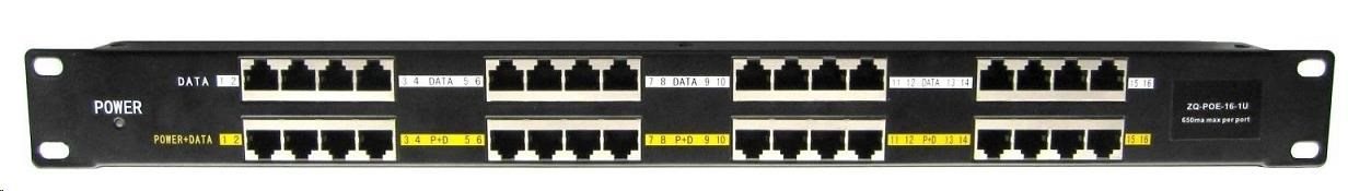 Pasivní POE injektor panel - 16 portů, stíněný