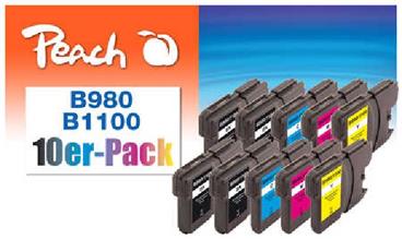 PEACH kompatibilní cartridge Brother LC-980/1100, REM, Combi pack (10), PI500-184, 4x bk, 2x c,m,y; 4x18/6x8ml (UK=8)