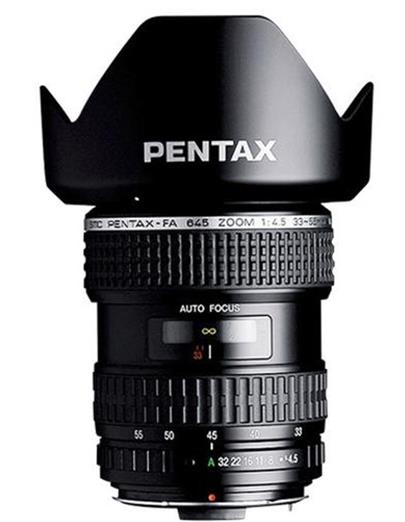 Pentax smc FA 645 33-55mm f/4.5 AL 82 mm, 93°-65°, 0,4m, sluneční clona