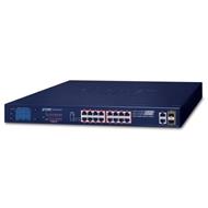 Planet FGSW-2022VHP switch, 16x100Mb + 2x1Gb-TP/SFP, PoE 802.3bt/at 300W, LCD, VLAN, ext.mod. 10Mb PoE@250m