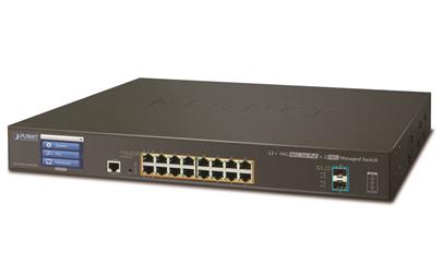 Planet GS-5220-16P2XVR, Smart PoE switch 16x TP Gigabit,2x SFP+ 10Gbase-X,Web/LCD+ONVIF, 802.3at-220W,AC+DC