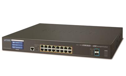 Planet GS-5220-16UP2XVR, Smart PoE switch 16x TP Gigabit, 2x SFP+ 10Gb-X,Web/LCD+ONVIF, 802.3bt-400W, AC+DC