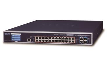 Planet GS-6320-24UP2T2XV L3 switch 24x 1000Base-T, 2x 10GBASE-T, 2x SFP+, PoE 802.3bt 600W, IPstack, touch LCD,dualpower