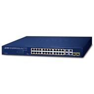 Planet GSW-2824P PoE switch, 28x 1Gb + 2x SFP 1Gb, VLAN, extend mód 10Mb-250m, 802.3at, 802.3az, 250W PoE Budget