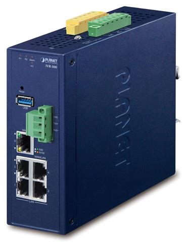PLANET IVR-300 průmyslový router, firewall, VPN, DoS, 2x WAN, 3x LAN, SD-WAN, fanless, IP30, -40až+75°C, 9-54VDC
