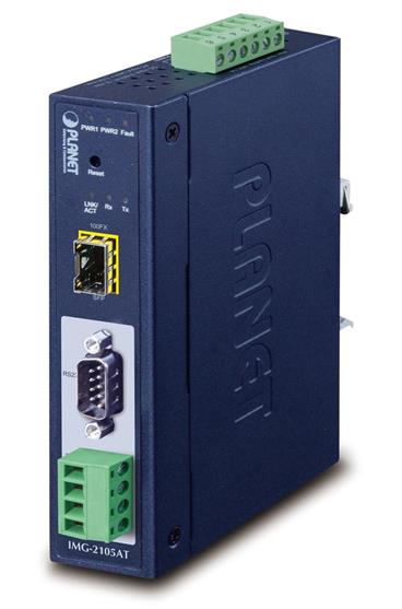 PLANET MODBUS průmyslová brána RS-232/422/485 na IP, 1x COM, 100Base-FX SFP, RTU/ACSII, -40až+75°C, 9-48VDC, IP30