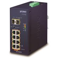 PLANET Průmyslový L2 PoE 1Gbps switch, 8xTP + 2xSFP, 802.3at 30/240W, IP30, -40~+75°C, 48-56VDC