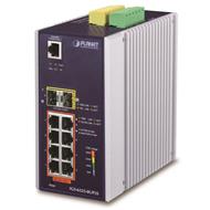 Planet průmyslový L3 PoE switch, 8x1Gb + 2x1Gb SFP, 802.3bt 90/360W, -40 až 75°C, dual 48-56VDC, fanless