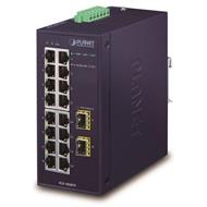 PLANET Průmyslový Switch 16x1Gb, 2xSFP, dual 12-48VDC/24VAC, -40~+75°C, fanless