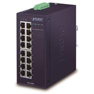 PLANET Průmyslový Switch 16x1Gb, dual 12-48VDC/24VAC, -40~+75°C, fanless