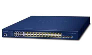 Planet SGS-6310-16S8C4XR L3 switch, 24x1Gb SFP, 8x1Gb LAN comb, 4x10Gb SFP+, HW/IP stack, VSF/Clust. switch, 2x power-in