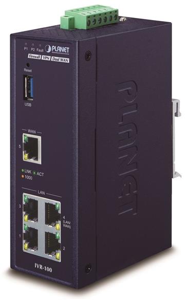 PLANET VR-100 průmyslový router, firewall, VPN, QoS, 2x Gbit WAN, 3x Gbit LAN, fanless, IP30, -40až+75st, 9-48VDC