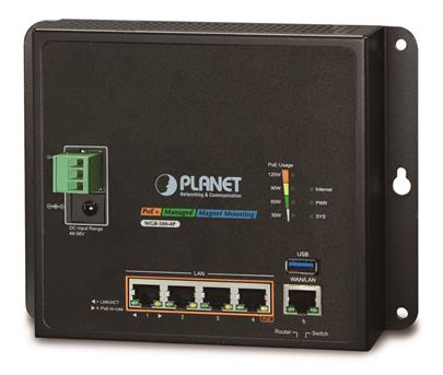 Planet WGR-500-4P, průmyslový PoE router, 1xWAN 1Gbps, 4xLan 1Gbps, PoE 802.3at do 120W, -10 až 60°C