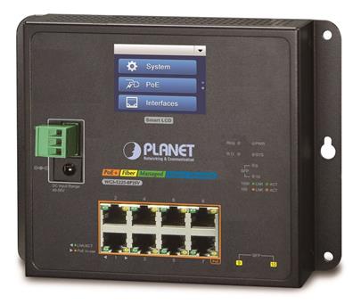 Planet WGS-5225-8P2SV nástěnný PoE switch 8x TP,2x SFP, Web+LCD, L3, ONVIF, 802.3at 240W,-40~75°C, fanless