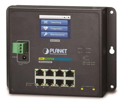Planet WGS-5225-8T2SV nástěnný switch 8x TP,2x SFP, Web+LCD, L3, ONVIF, -40~75°C, fanless