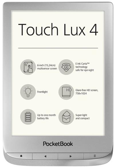 PocketBook 627 Touch Lux 4, Silver, 6´´ E-ink 1024x758 LCD, WLAN b/g/n, 8GB/SD