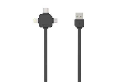 PowerCube USBcable USB-C CABLE, Black, multi-vidlice (MicroUSB, Apple Lithning, USB-C), kabel 1,5m