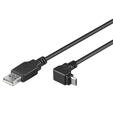 PremiumCord Kabel micro USB 2.0, A-B, konektor do úhlu 90°, 2m