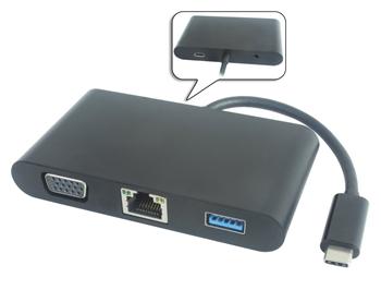 PremiumCord Převodník USB3.1 na VGA + Audio + USB3.0 + RJ45 + PD charge