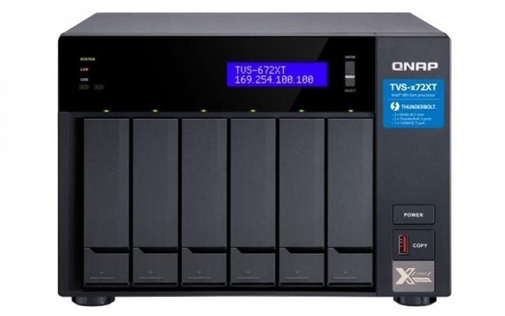 QNAP TVS-672XT-i3-8G 6-bay, Intel Core i3 4C, 8GB DDR4, M.2 PCIe x2, 10GBASE-T x1, 1 GbE x2, PCIe slot x2, HDMI, Thunder