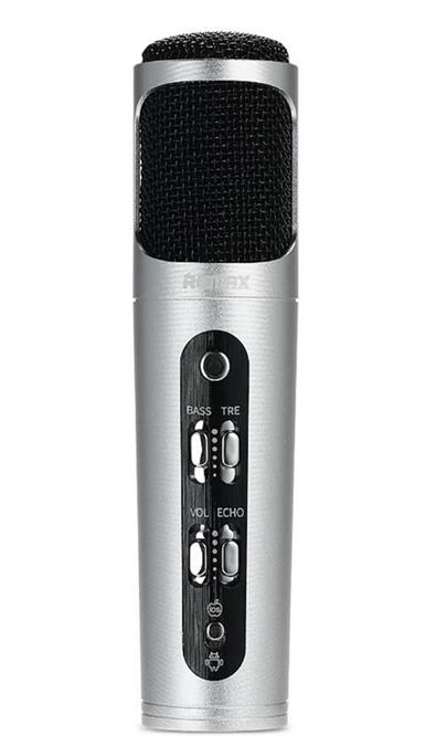 REMAX mikrofon / RM-K02 / 440mAh baterie / pro Android i iOS / provoz až 6-8 hod. / stříbrný