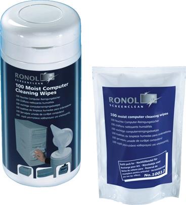 RONOL Plastic Cleaner - 100 Moist Computer Cleaning Wipes in dispenser (10012)