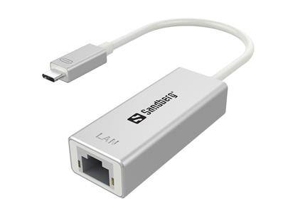 Sandberg konvertor USB-C samec > RJ45 samice, bílý