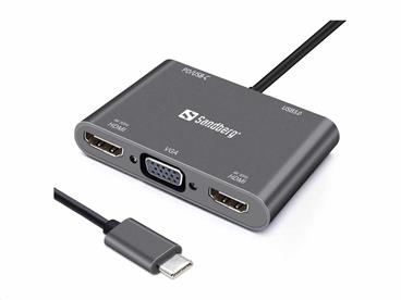 Sandberg mini HUB USB-C -> 2x HDMI + 1x VGA + USB + PD