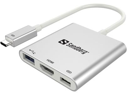 Sandberg mini replikátor portů USB-C - HDMI+USB, bílý