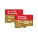 SanDisk Extreme microSDHC 32GB - Twin Pack - 100MB/s A1 C10 V30 UHS-I U3, Adapter for Action Sports Cameras