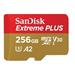 SanDisk Extreme PLUS microSDXC 256GB - 170MB/s R/90MB/s W, A2 C10 V30 UHS-I, Adapter