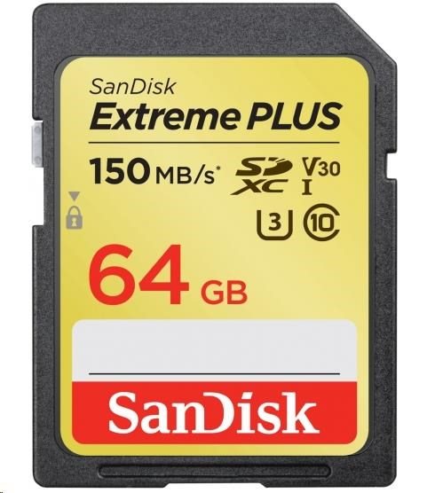 SanDisk Extreme Plus SDXC 64GB R:150 MB/s, W: 70 MB/s, Class 10 UHS-I U3 V30