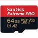 SanDisk Extreme PRO microSDXC 64GB - 170MB/s R/90MB/s W, A2 C10 V30 UHS-I, Adapter