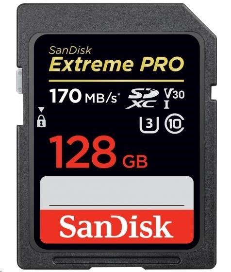 SanDisk Extreme Pro SDXC 128GB R:170 MB/s, W: 90 MB/s, Class 10 UHS-I U3 V30
