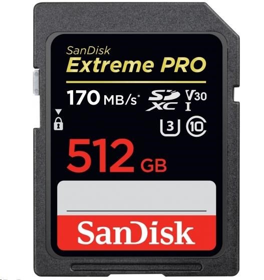 SanDisk Extreme Pro SDXC 512GB R:170 MB/s, W: 90 MB/s, Class 10 UHS-I U3 V30