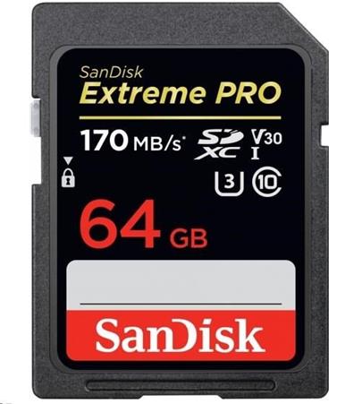 SanDisk Extreme Pro SDXC 64GB R:170 MB/s, W: 90 MB/s, Class 10 UHS-I U3 V30