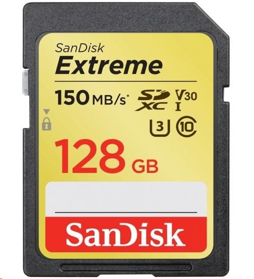 SanDisk Extreme SDXC 128GB R:150 MB/s, W: 60 MB/s, Class 10 UHS-I U3 V30